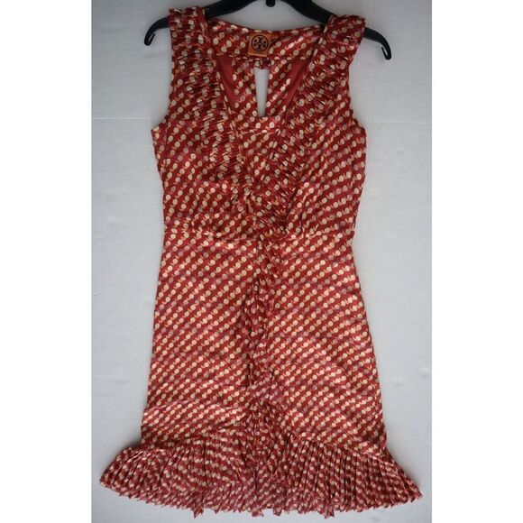 Tory Burch Women's Sz 4 Red Janetta Circle Clip Dot Print Jacquard Dress - Picture 1 of 12